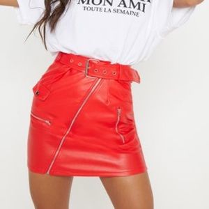 Red PRETTYLITTLETHING Faux Leather Skirt